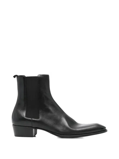 Saint Laurent Leather Chelsea Stanton Ankle Boots Low Heel In Black