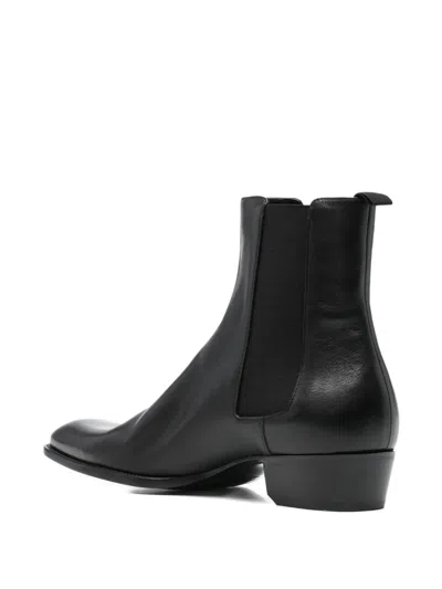 Saint Laurent Leather Chelsea Stanton Ankle Boots Low Heel In Black