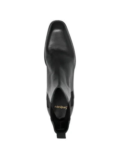 Saint Laurent Leather Chelsea Stanton Ankle Boots Low Heel In Black