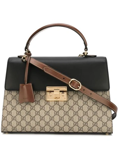 Gucci Medium Padlock Top Handle Gg Supreme Canvas & Leather Bag - None In Beige Ebony/nero/cuir