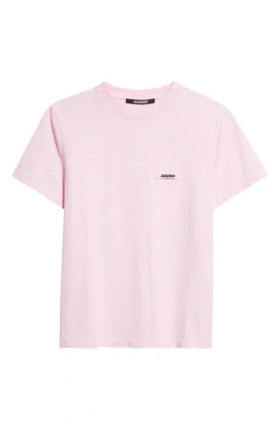 Jacquemus Pink Crew Neck T-shirt With Logo Patch On The Front In Cotton Woman