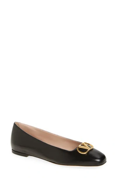 Valentino Garavani Black V Logo Signature Ballerina Flats In Nappa Leather In Multi