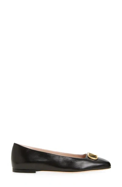 Valentino Garavani Black V Logo Signature Ballerina Flats In Nappa Leather In Multi