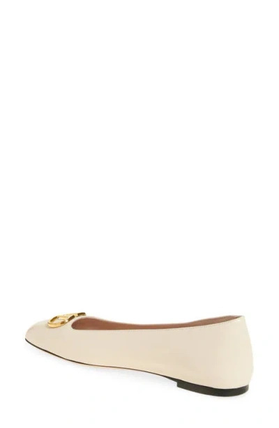 Valentino Garavani Vlogo White Lamb Leather Goat Leather Classic Ballet Flats In Neutral