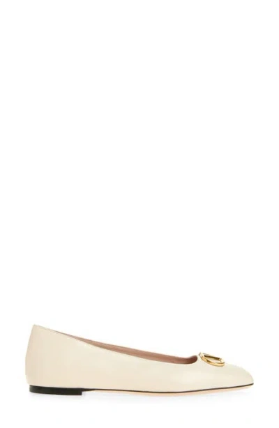 Valentino Garavani Vlogo White Lamb Leather Goat Leather Classic Ballet Flats In Neutral