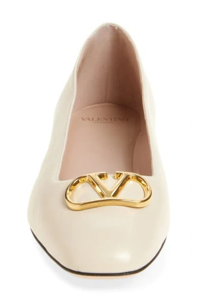 Valentino Garavani Vlogo White Lamb Leather Goat Leather Classic Ballet Flats In Neutral
