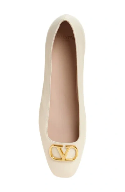 Valentino Garavani Vlogo White Lamb Leather Goat Leather Classic Ballet Flats In Neutral