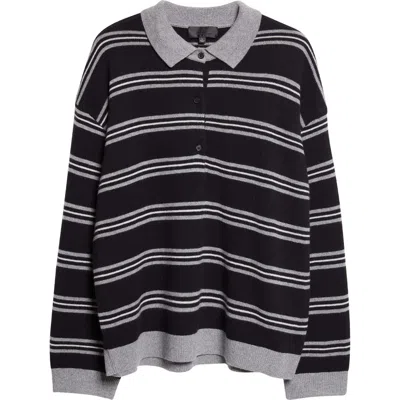 Nili Lotan Galvez Striped Cashmere Polo Sweater In Black