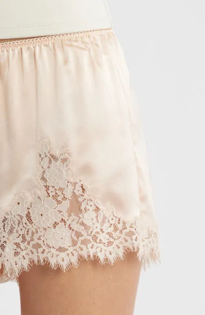 Doen Iona Lace-trimmed Silk-satin Shorts In Neutral