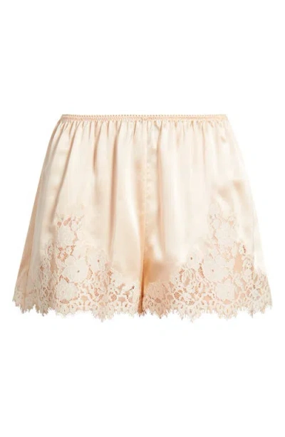 Doen Iona Lace-trimmed Silk-satin Shorts In Neutral