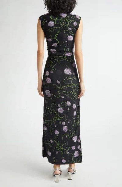 Stella Mccartney Twisted Floral Mesh Body-con Midi Dress In Black