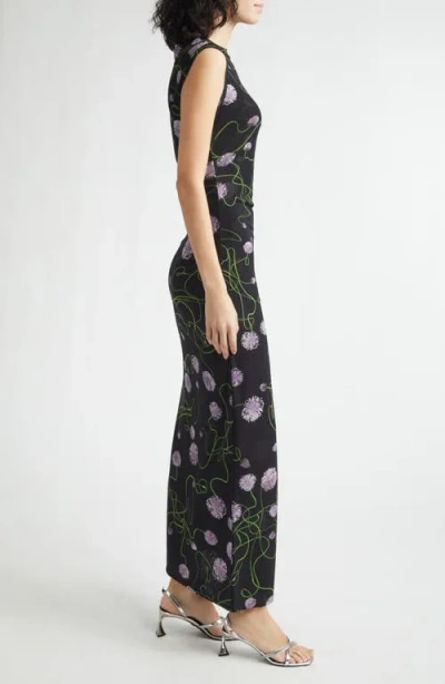 Stella Mccartney Twisted Floral Mesh Body-con Midi Dress In Black