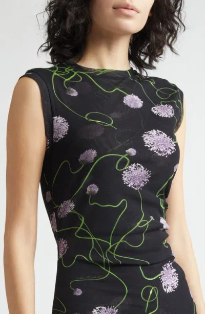Stella Mccartney Twisted Floral Mesh Body-con Midi Dress In Black