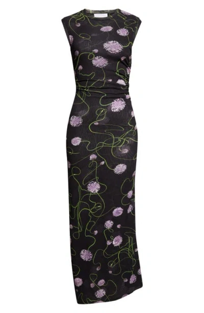 Stella Mccartney Twisted Floral Mesh Body-con Midi Dress In Black