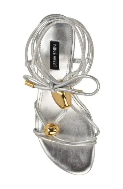 Nine West Greska Ankle Wrap Sandal In Silver