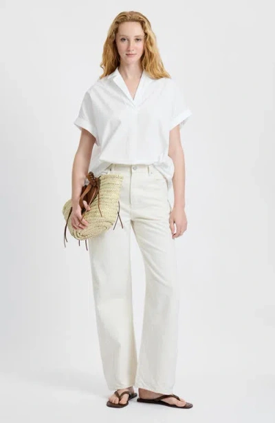 French Connection Poplin Collar Short Sleeve Pullover Top In White