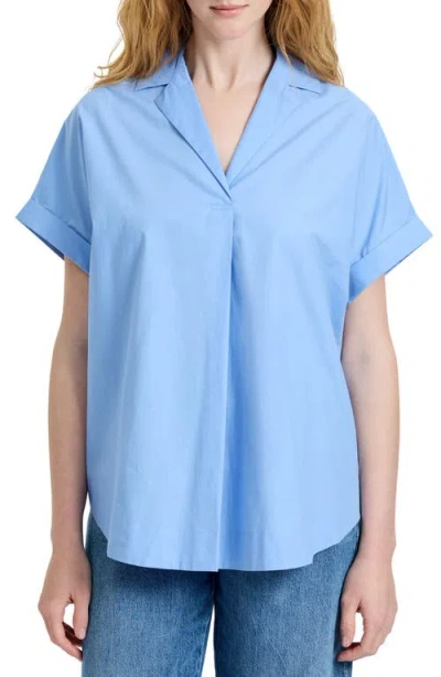 French Connection Poplin Collar Short Sleeve Pullover Top In Blue