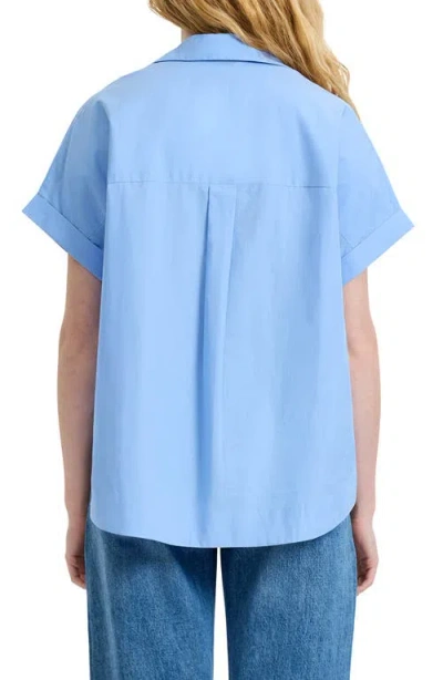 French Connection Poplin Collar Short Sleeve Pullover Top In Blue
