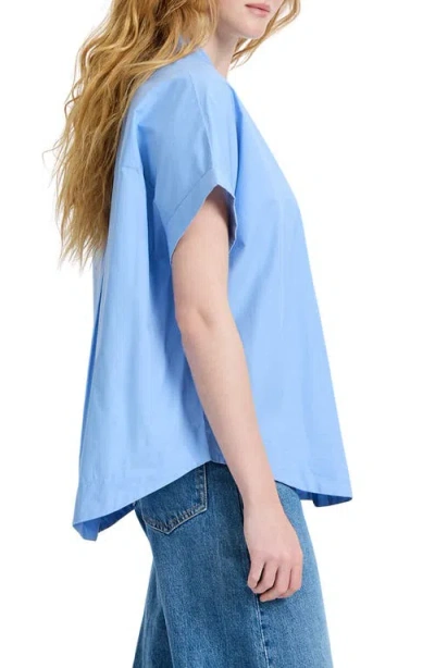 French Connection Poplin Collar Short Sleeve Pullover Top In Blue