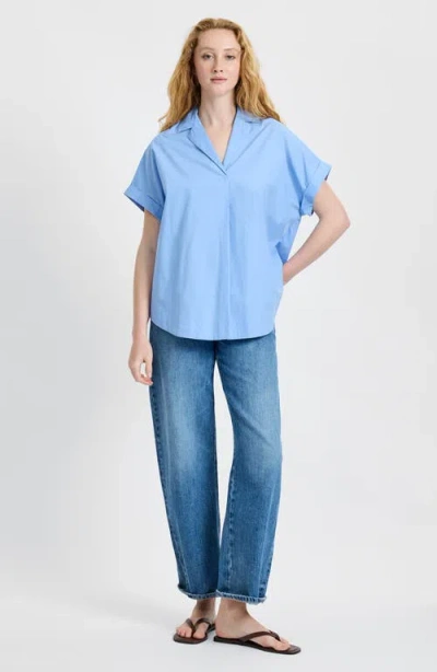 French Connection Poplin Collar Short Sleeve Pullover Top In Blue
