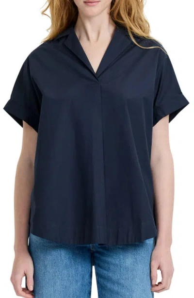 French Connection Poplin Collar Short Sleeve Pullover Top In Blue