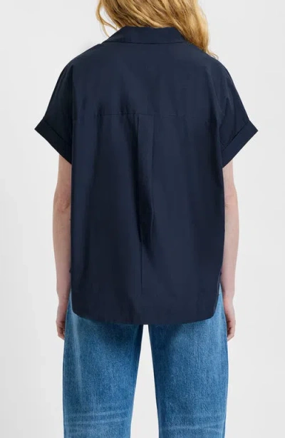 French Connection Poplin Collar Short Sleeve Pullover Top In Blue