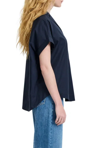 French Connection Poplin Collar Short Sleeve Pullover Top In Blue