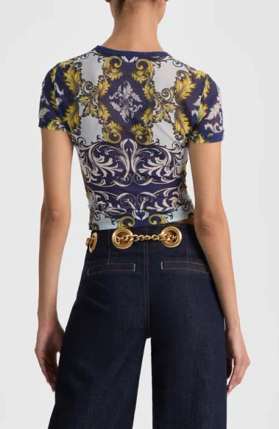 Alice And Olivia Tess Mesh Tee Antique Scroll In Blue