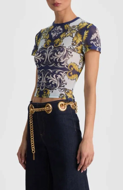Alice And Olivia Tess Mesh Tee Antique Scroll In Blue