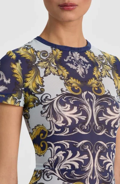 Alice And Olivia Tess Mesh Tee Antique Scroll In Blue