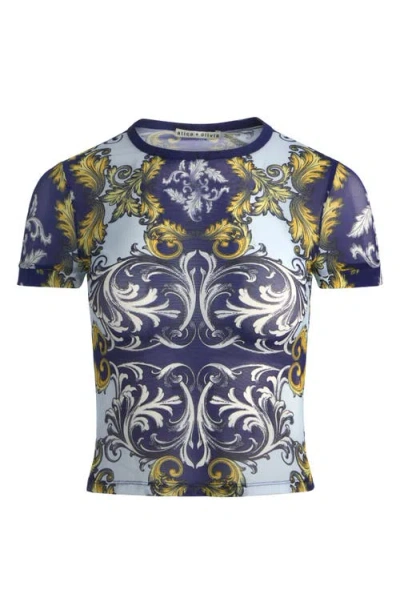 Alice And Olivia Tess Mesh Tee Antique Scroll In Blue
