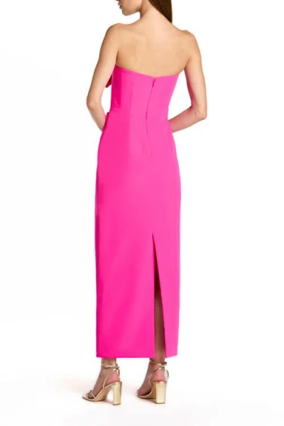 Mac Duggal Crepe Strapless Midi Dress With 3d Flower Detail In Pink