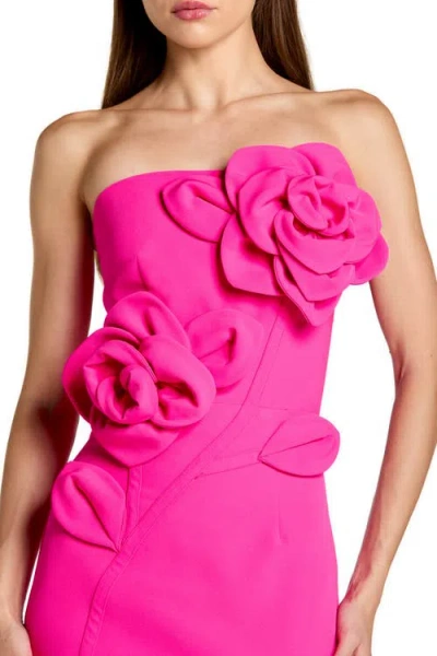 Mac Duggal Crepe Strapless Midi Dress With 3d Flower Detail In Pink