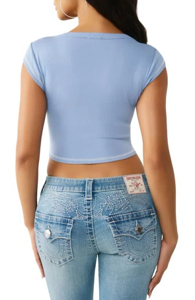 True Religion Crystal Embellished Buddha Crop Graphic T-shirt In Blue