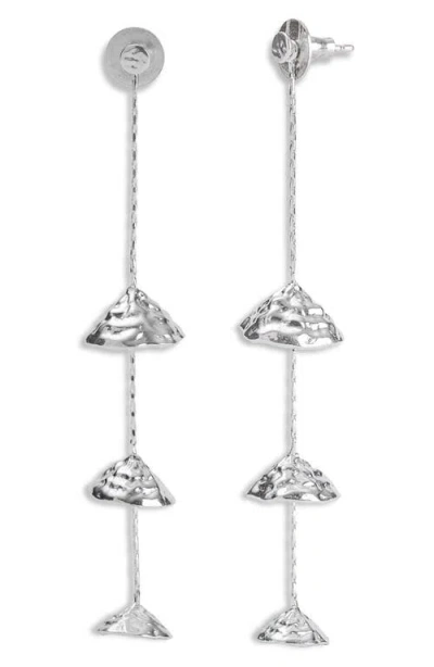 Naveda Rani Hammered Linear Drop Earrings In Silver