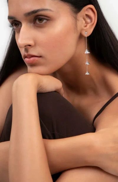 Naveda Rani Hammered Linear Drop Earrings In Silver