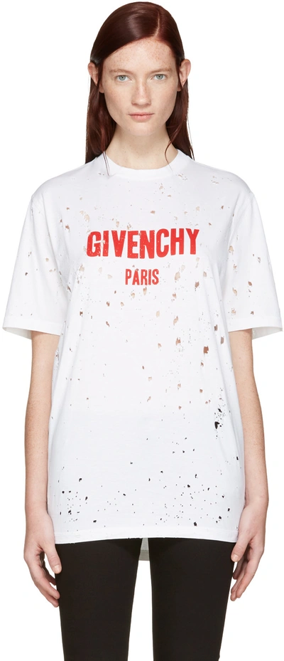 Givenchy Distressed Cotton Logo Print T-shirt In Bianco/rosso