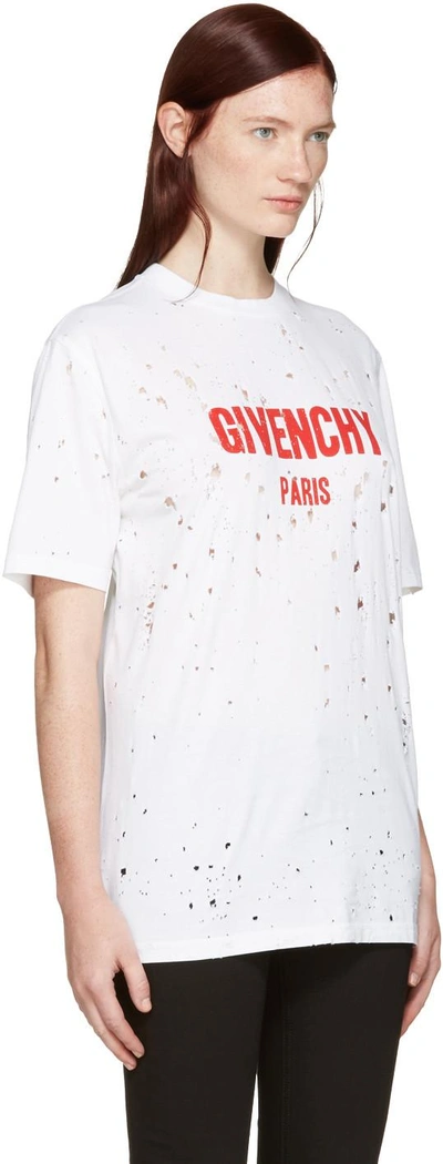 Givenchy Distressed Cotton Logo Print T-shirt In Bianco/rosso | ModeSens