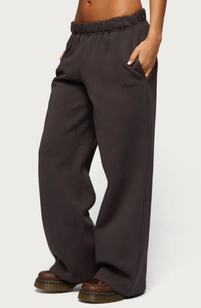 Edikted Basic Low Rise Wide Leg Sweatpants In Brown