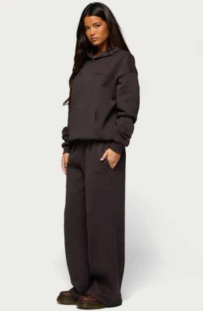 Edikted Basic Low Rise Wide Leg Sweatpants In Brown