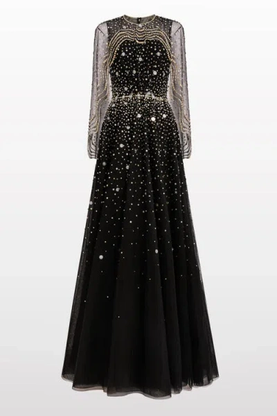 Jenny Packham Oliver Beaded-applique Maxi Dress In Black