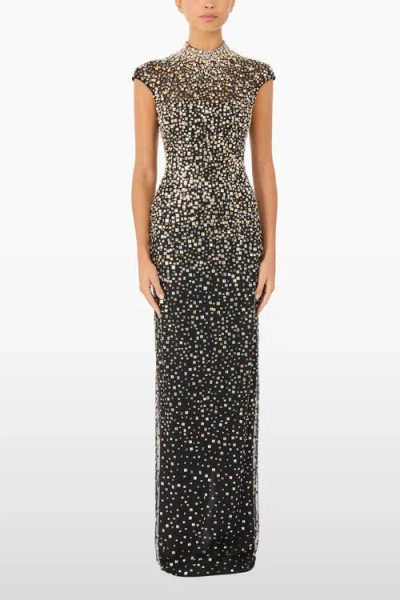 Jenny Packham Treasure Embellished Cap-sleeve Column Gown In Black