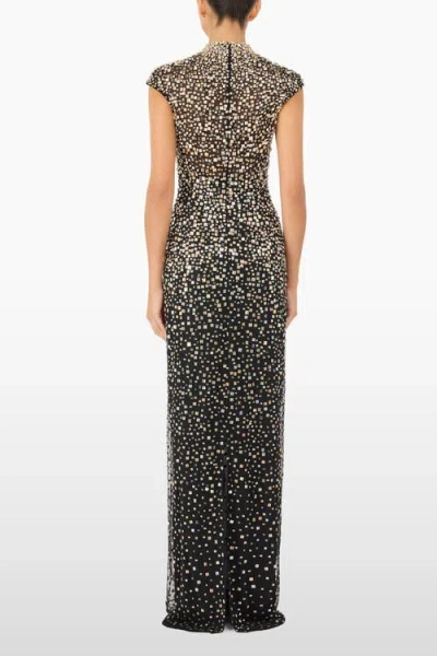Jenny Packham Treasure Embellished Cap-sleeve Column Gown In Black