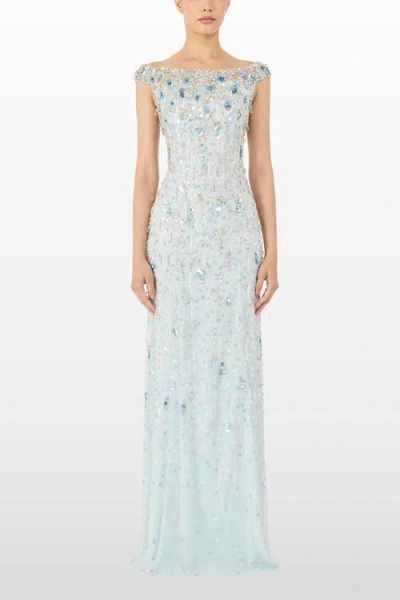 Jenny Packham Jessie Embellished Off-the-shoulder Gown In Blue