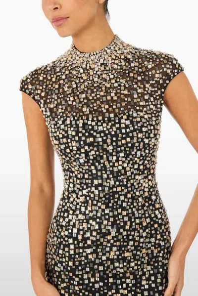 Jenny Packham Treasure Embellished Cap-sleeve Column Gown In Black