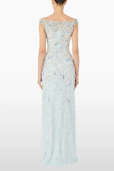 Jenny Packham Jessie Embellished Off-the-shoulder Gown In Blue