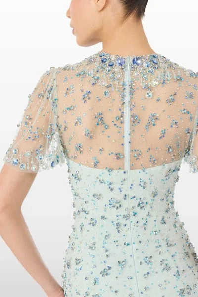 Jenny Packham Beaded Short Sleeve Maxi Dress In Blue