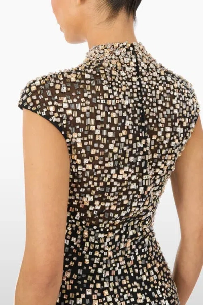 Jenny Packham Treasure Embellished Cap-sleeve Column Gown In Black