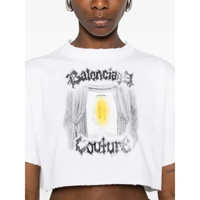 Balenciaga Cotton Salon De Couture Cropped T-shirt In White