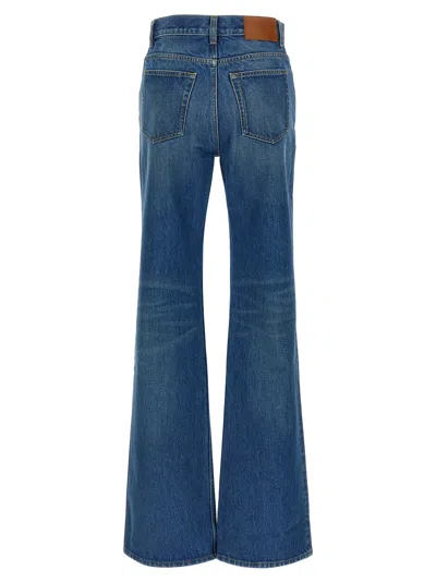 Chloé Women Blue Jeans With Wide Leg And Pendant Charm On The Front In Denim Woman In Blue